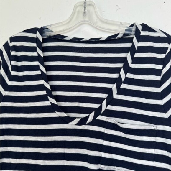 Caslon NEW Striped Cotton Modal V-Neck Pocket Boxy Shirt Top Lightweight White L - Picture 6 of 15